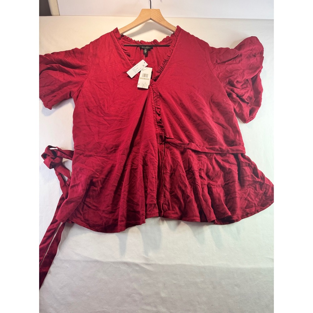 Jessica Simpson Misha Rio Red Ruffle Wrap Top 1X Plus Size New NWT